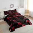 thumbnail image 3 of Black and Red Comforter Set Modern Geometric Bedding Comforter Sets Gradient Neon Cubes Twin Quilt Set Girls,Abstract Square Grid Duvet Insert Geometry Lattice Wall Brick Decor, 3 of 5