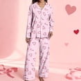 thumbnail image 4 of Valentines Pajamas Long Sleeve Button Down Womens Cotton Heart Print Matching Pajama Set Long Pants, 4 of 5