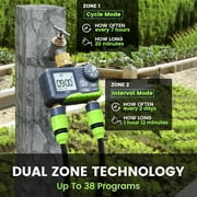 RainPoint Dual Zone Hose Sprinkler Timer, Brass Connector Irrigation Controller, Rain Delay, Manual/Auto Mode, Lawn and Garden Watering, Green - ITV205