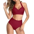 thumbnail image 2 of ROSVIGOR Bikini Sets for Women Two Piece Swimsuit Retro Halter Ruched High Waisted Bikini Bottom, 2 of 6