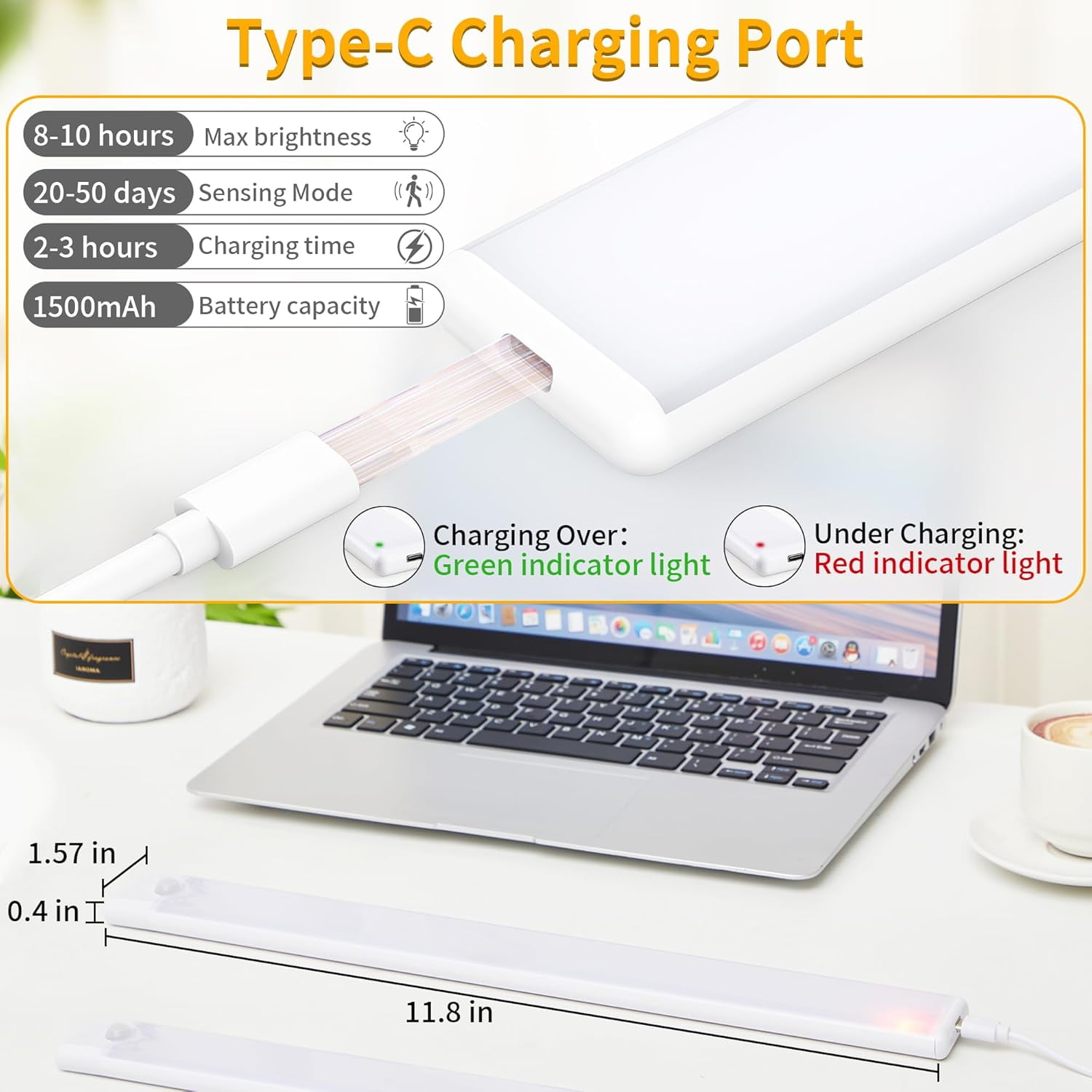 Wireless Under Cabinet Lighting 12 Inch 3 Pack, 1500mAh Magnetic Motion Sensor Light USB C Rechargeable Closet Lights, Color Dimmable LED Night Stick on Counter Lights for Kitchen Stairs