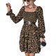 thumbnail image 3 of Vestido De Mujer Vestido De Mujer Una Pieza Patrón De Leopardo Cuello Cuadrado Manga Larga Cintura Elástica Alta Para El Hogar Marrón Oscuro L, 3 of 7