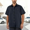 thumbnail image 2 of VBTAPA Mens Solid Color Shirts Short Sleeve Button Down Shirts Wrinkle Free Casual Vacation Beach Summer Tops Navy L, 2 of 8