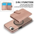 thumbnail image 2 of for iPhone 16e Case, Compatible with MagSafe, Detachable Magnetic Wallet Case with PU Leather Kickstand Card Slots Shockproof Protection 2 In 1 Function Case for iPhone 16e, Rosegold, 2 of 6