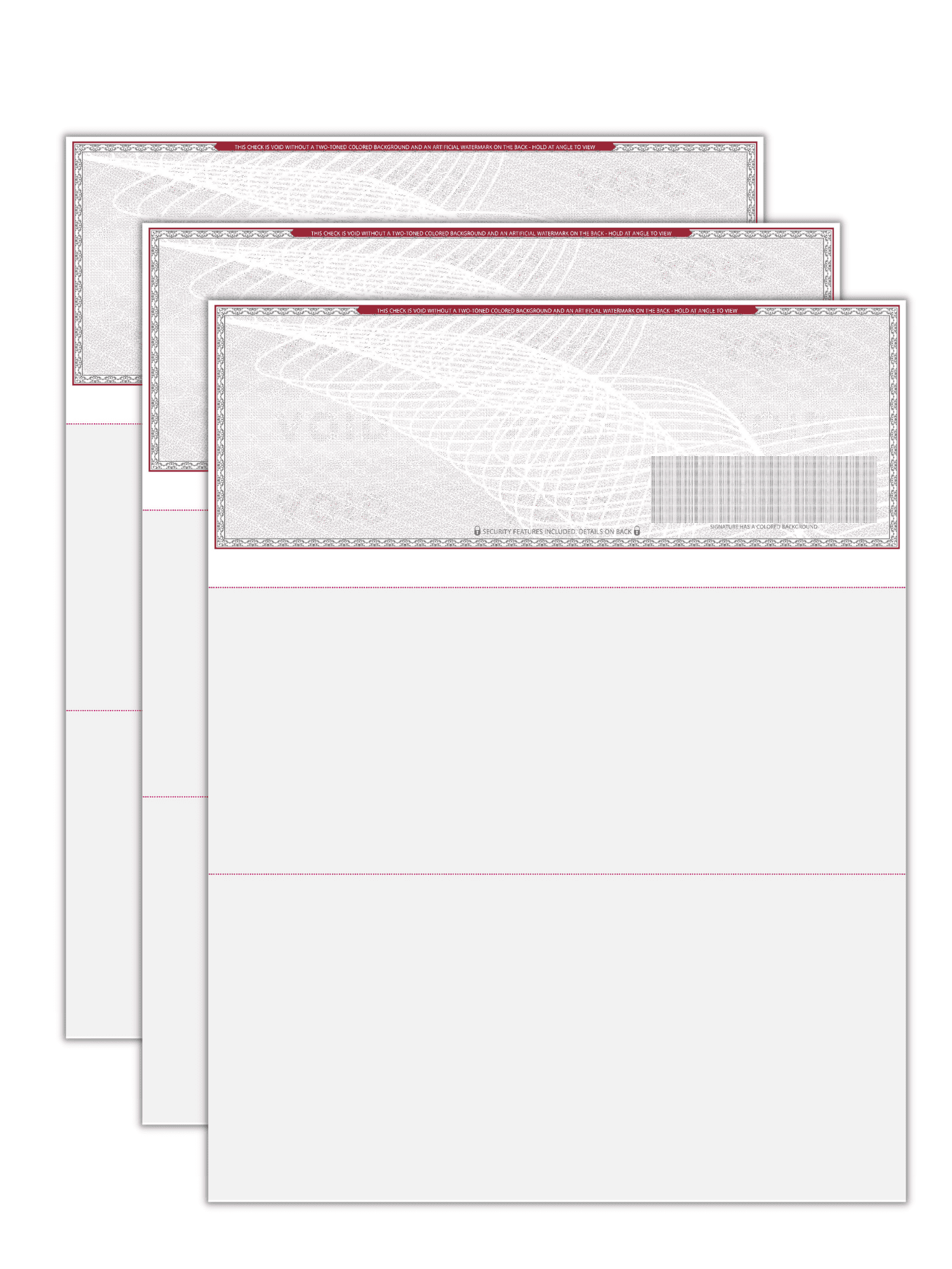 Compuchecks 100 Blank High Security Check Paper On Top - Weight # 70  Grey/Red Art Deco