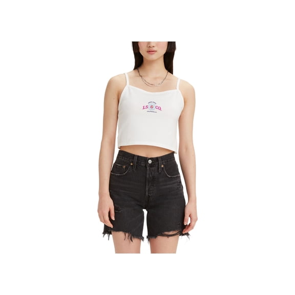 Women's Graphic Cropped Sweetheart Neckline 90s Tank Top Bright White Graphic S