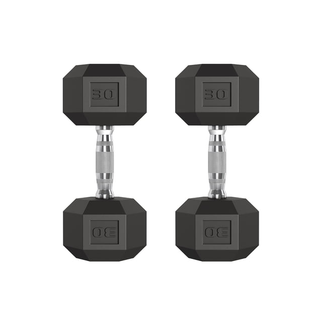Yiwa Hex Dumbbells Set of 2, 30LB Each, Features Cast Iron Core, Black Durable Rubber/PVC Coating, Non-Slip Handle, and Anti-Roll Design for Home Gym Strength Workouts