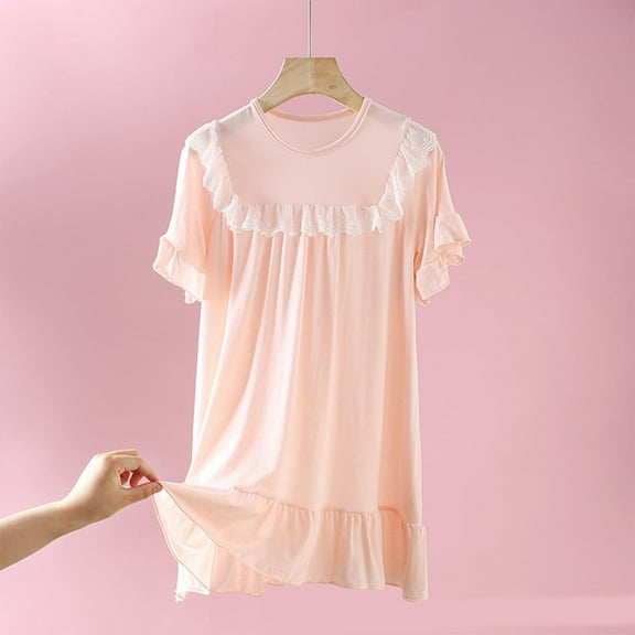 Abomasnow Womens' Cotton Nightgown Short Sleeve Princess Sleepwear Vintage Victorian Nightshirt Lounge Dress for 2-15 Years