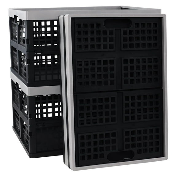 4-pack 42 Liter Collapsible Crates, Large Plastic Folding Storage Crates Bins