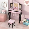 thumbnail image 2 of Costway Kids Vanity Set Toddler Makeup Table & Stool with Tri-folding Mirror Drawer Pink&Black, 2 of 10