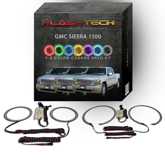 Flashtech RGB Multi Color Changing LED Halo kit for 2002-2006 GMC Sierra 1500 Headlights