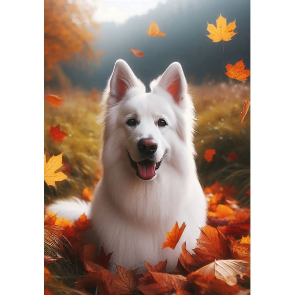 German Shepherd White - Best of Breed DCR Falling Leaves Garden Flag 12" x 17"