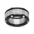thumbnail image 2 of Men's Stainless Steel with Black IP-Plated Groove-Cut Ring, 2 of 4
