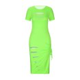 thumbnail image 4 of Puntoco Vestido Mujer Cuello Redondo Estampado Manga Corta Vestido Cuello Redondo Verde L,Regalos Para Mujer Joven, 4 of 5