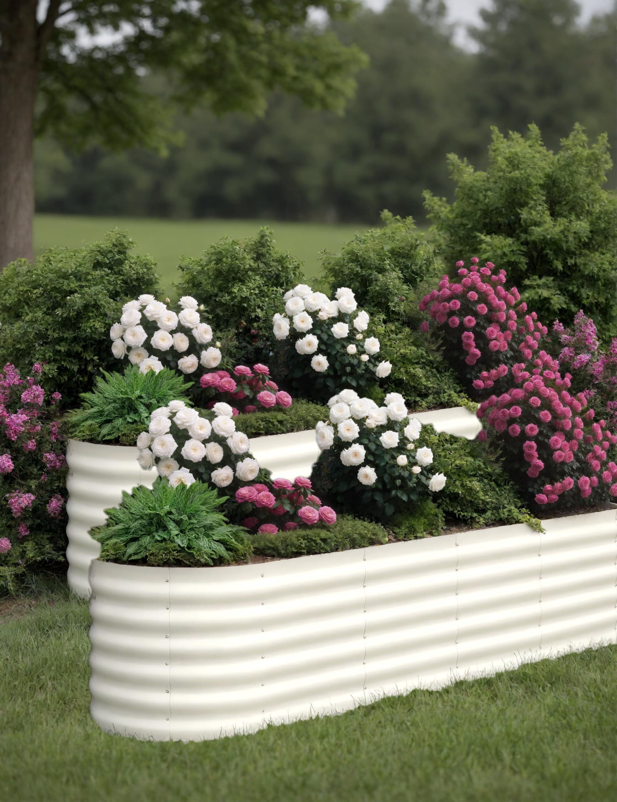 2Pack 8'*2'*1.5' Oval Metal Raised Garden Bed – Heavy-Duty Galvanized Steel Outdoor Planter Box for Vegetables, Flowers & Herbs, Weather-Resistant, Beige