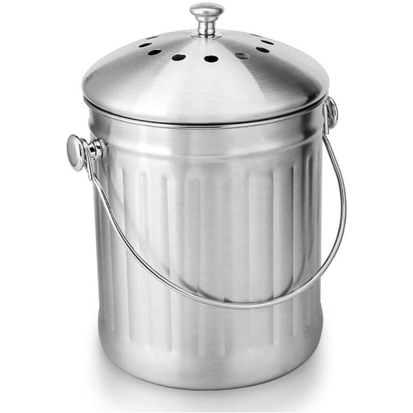 Premium 5L Stainless Steel Kitchen Compost Bin – Odorless Countertop Caddy with Dual Activated Carbon Filters & Ergonomic Handle (Rust-Resistant, Dishwasher Safe)