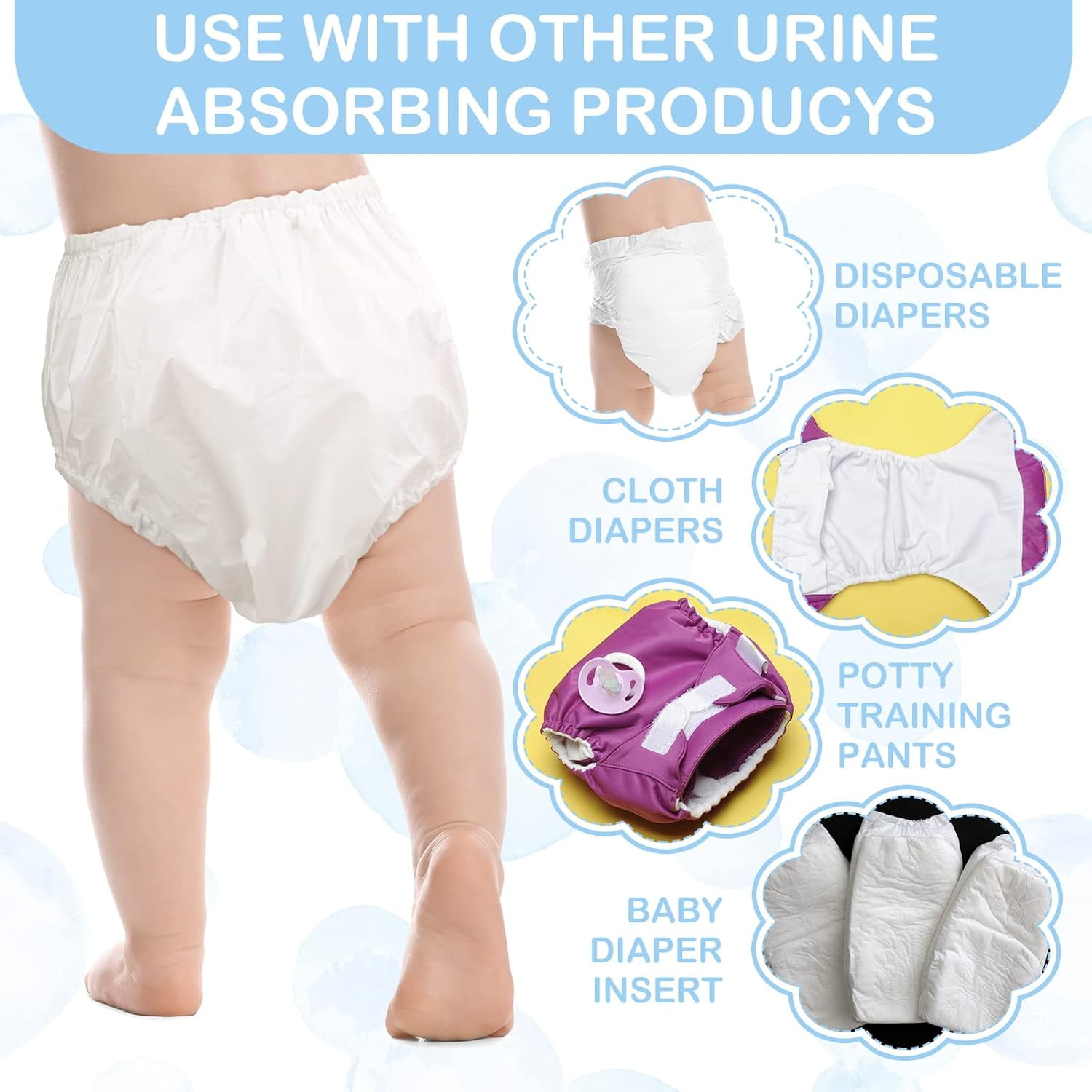Yoqb 12 Packs Waterproof Plastic Pants for Toddlers Reusable Diaper Covers Unisex Baby Potty Training Underwear CoversA108