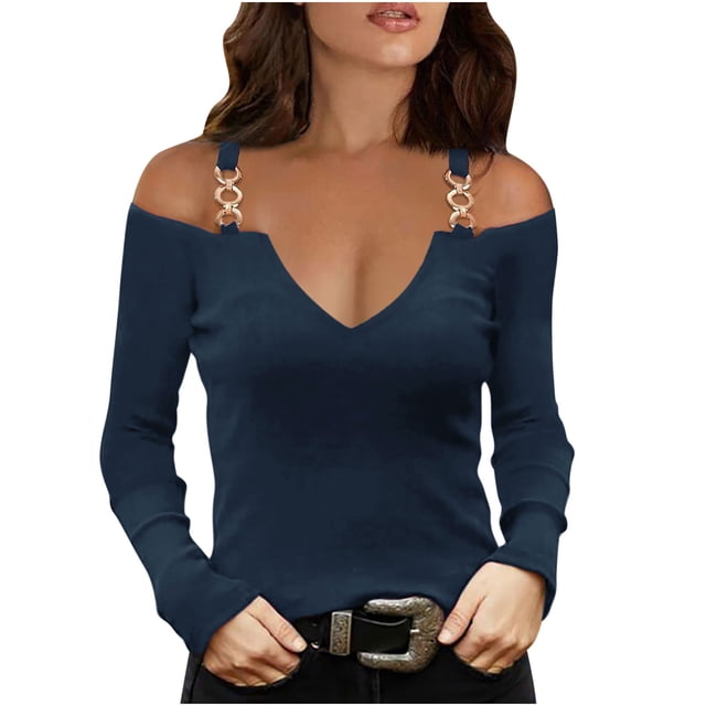 Birdeem T-Shirts Décontractés à Col en V pour Femmes Manches Longues Blouse Chandail Tops