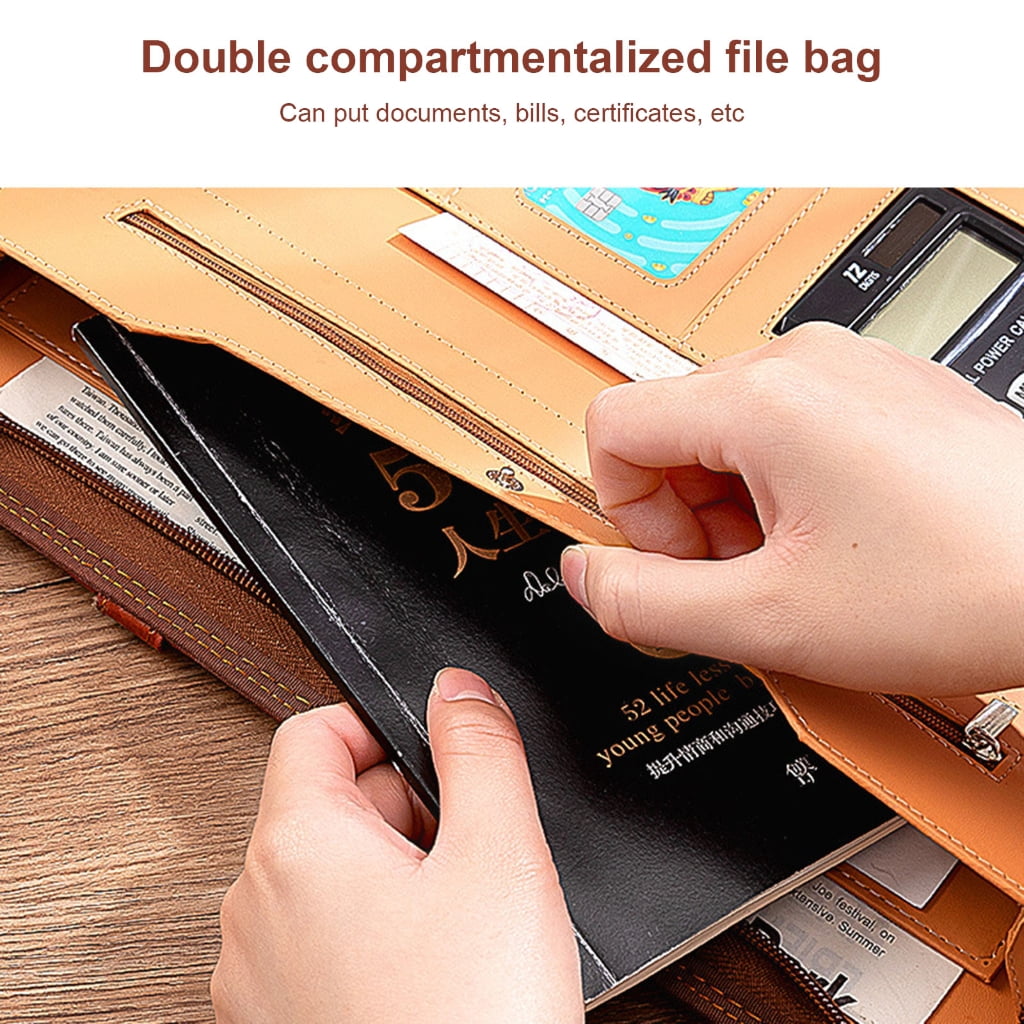 Leather Conference Folder with Clipboard Multiple Pocket Card Holder Pen Slot