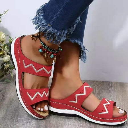 

Sunvit Platform Sandals for Women Casual Open Toe Wedges Summer Slide Sandals #517 Red