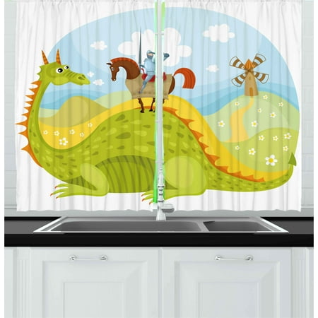 Fantasy Curtains 2 Panels Set Knight Don Quixote With Horse On Dragon Valley Medieval Fairytale Image Window Drapes For Living Room Bedroom 55w X