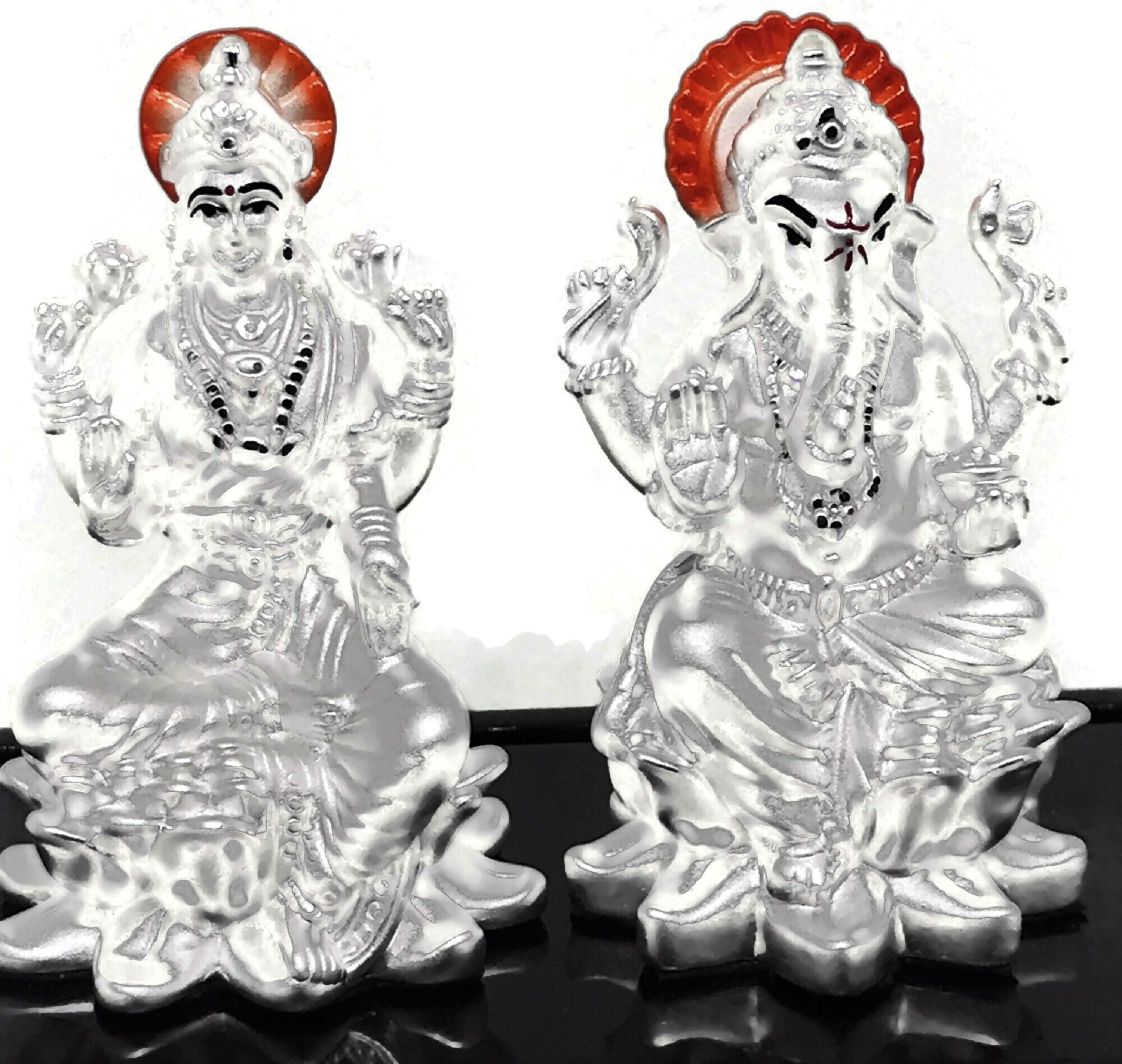 999 Pure Silver Ganesh & Lakshmi / Laxmi Idol / Statue / Murti