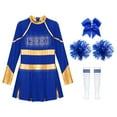 thumbnail image 3 of CHICTRY Girls Cheer Leader Sets for Festival Party Cheerleading Uniform Pleated Dress with Pom Pom B Blue 14, 3 of 5