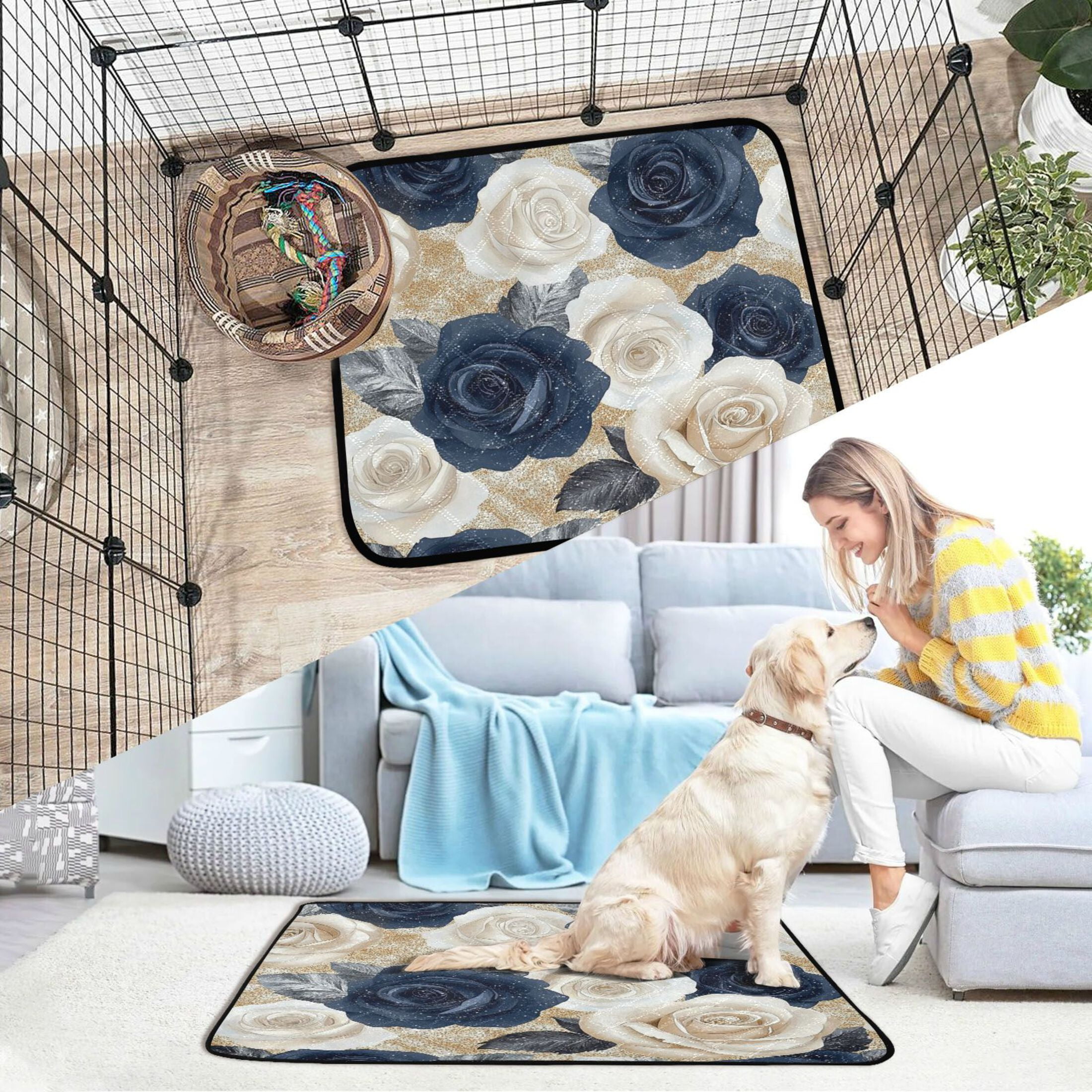 Qxltty Luxurious Floral Cat litter Pads Pet Set of 2 Diaper Mats Center Anti-leakage Layer Absorbent Soft and Comfortable