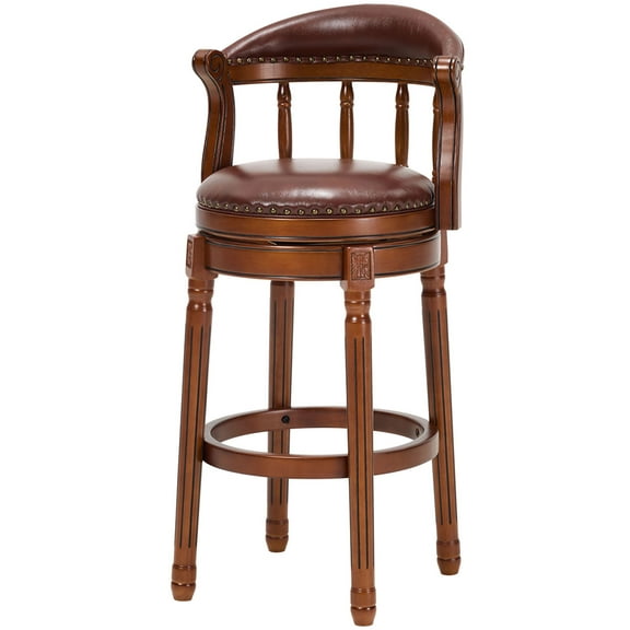 S-HOME Brown Cow Top Leather Bar Stool 29 Inch Height Solid Wood Frame 360 Degree Swivel Chair for Kitchen