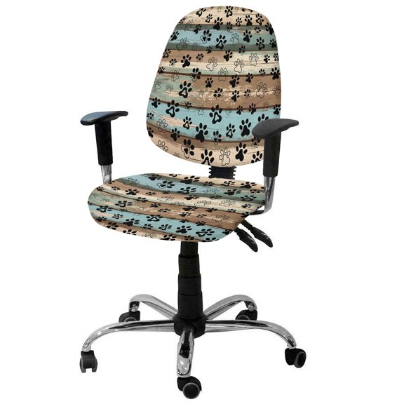Dog Paws Office Chair Covers Stretchable Blue Brown Wood Grain Vintage Split Computer Desk Chair Cover Universal Spandex Chair Seat Covers Rotating Boss Arm Chair Slipcovers