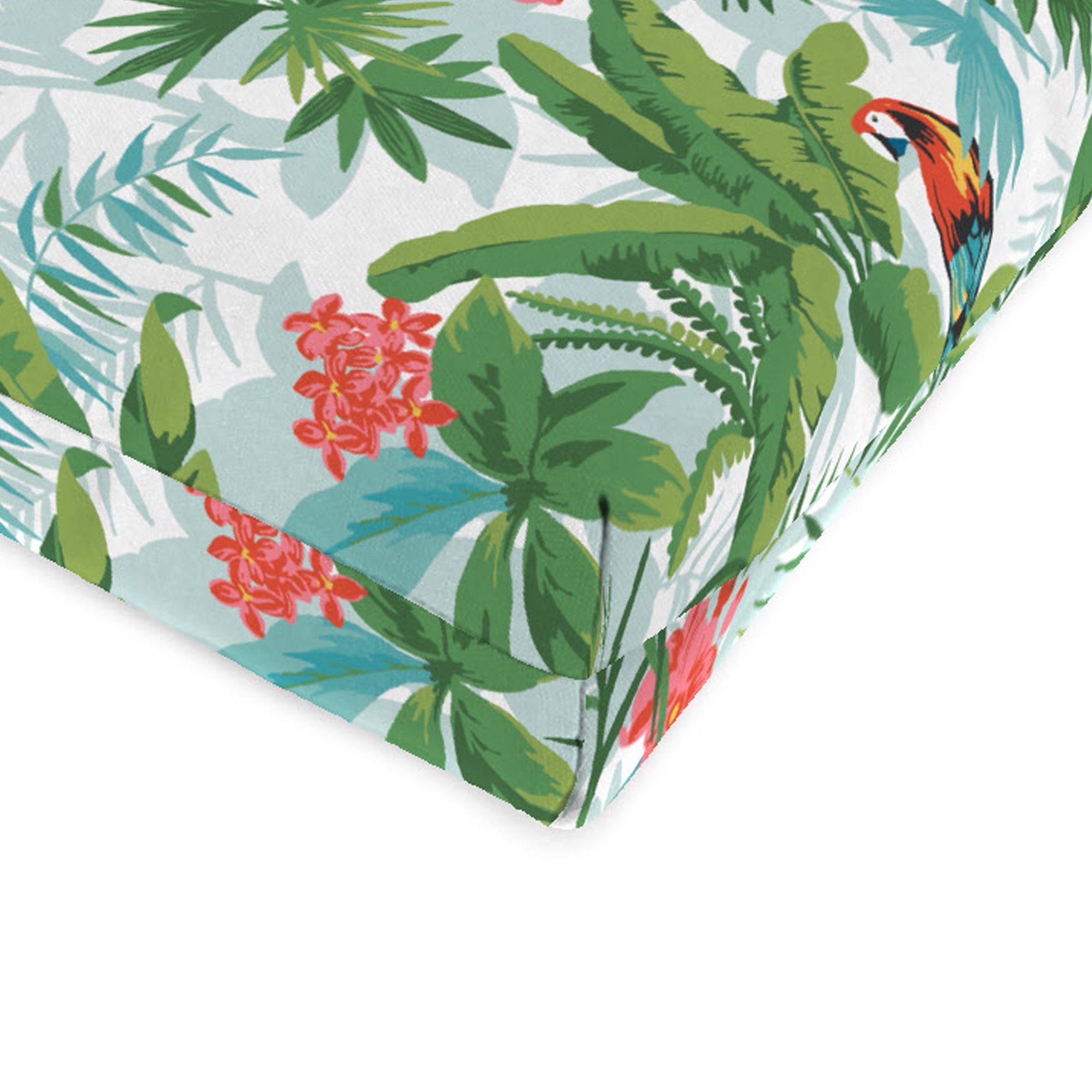 Jordan Manufacturing 44" x 22" Jabber Clover Multicolor Tropical Rectangular Outdoor Chair Cushion with Ties and Hanger Loop