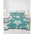 thumbnail image 2 of Quilts Queen Size Bedding Set, Turquoise Starfish Coastal Lightweight Quilted Comforter, Nautical Summer Ocean Abstract Art Soft Bedspread Coverlet with Pillow Covers for All Season, 90" x 96", 2 of 7