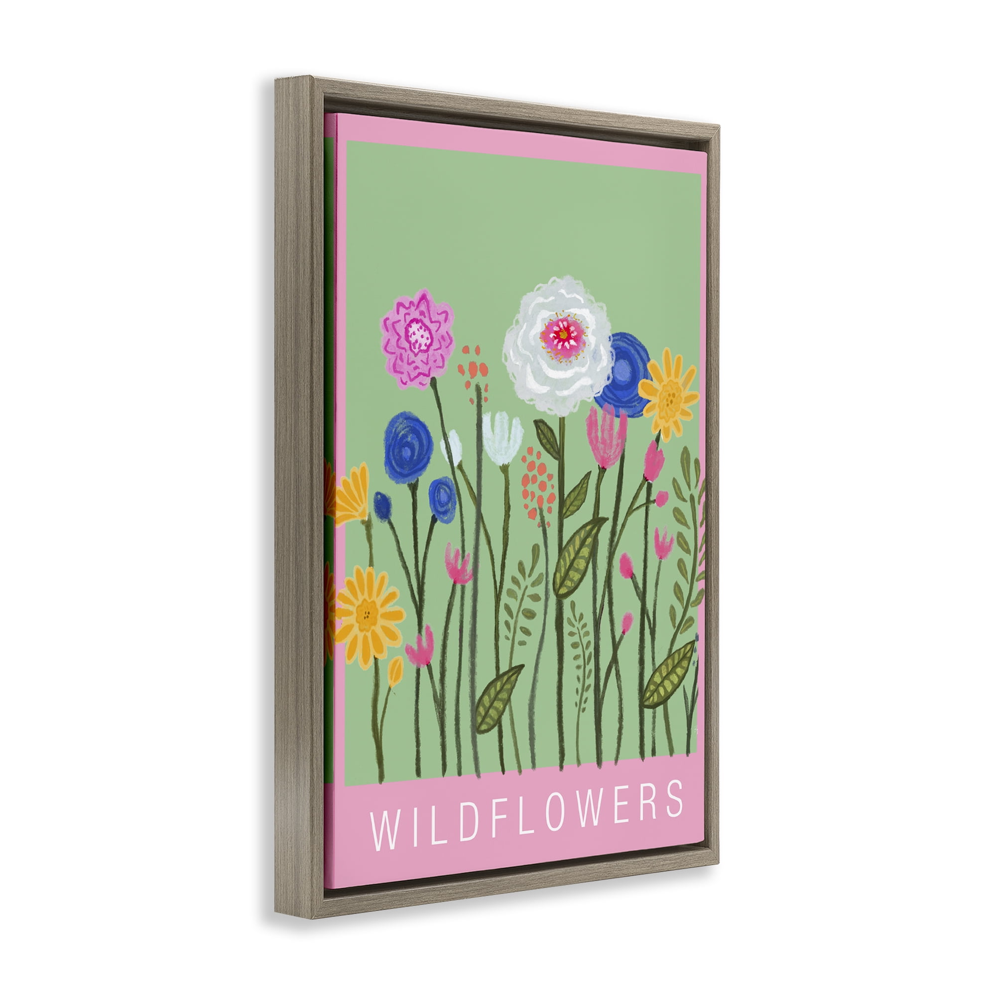 Stupell Industries Wild Flowers with Pink Border Brown Framed Floater Canvas Wall Art, design by Elizabeth Medley