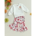 thumbnail image 3 of Lamuusaa Toddler Girls Halloween Outfits Cake Print Long Sleeve Sweatshirt and Elastic Floral Flare Pants Set Fall Clothes, 3 of 9