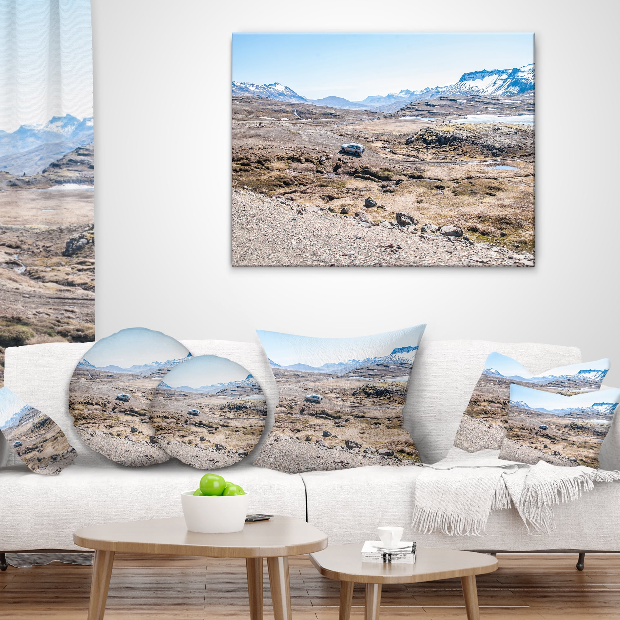 Designart Off road Iceland Mountains - Landscape Printed Throw Pillow - 18x18