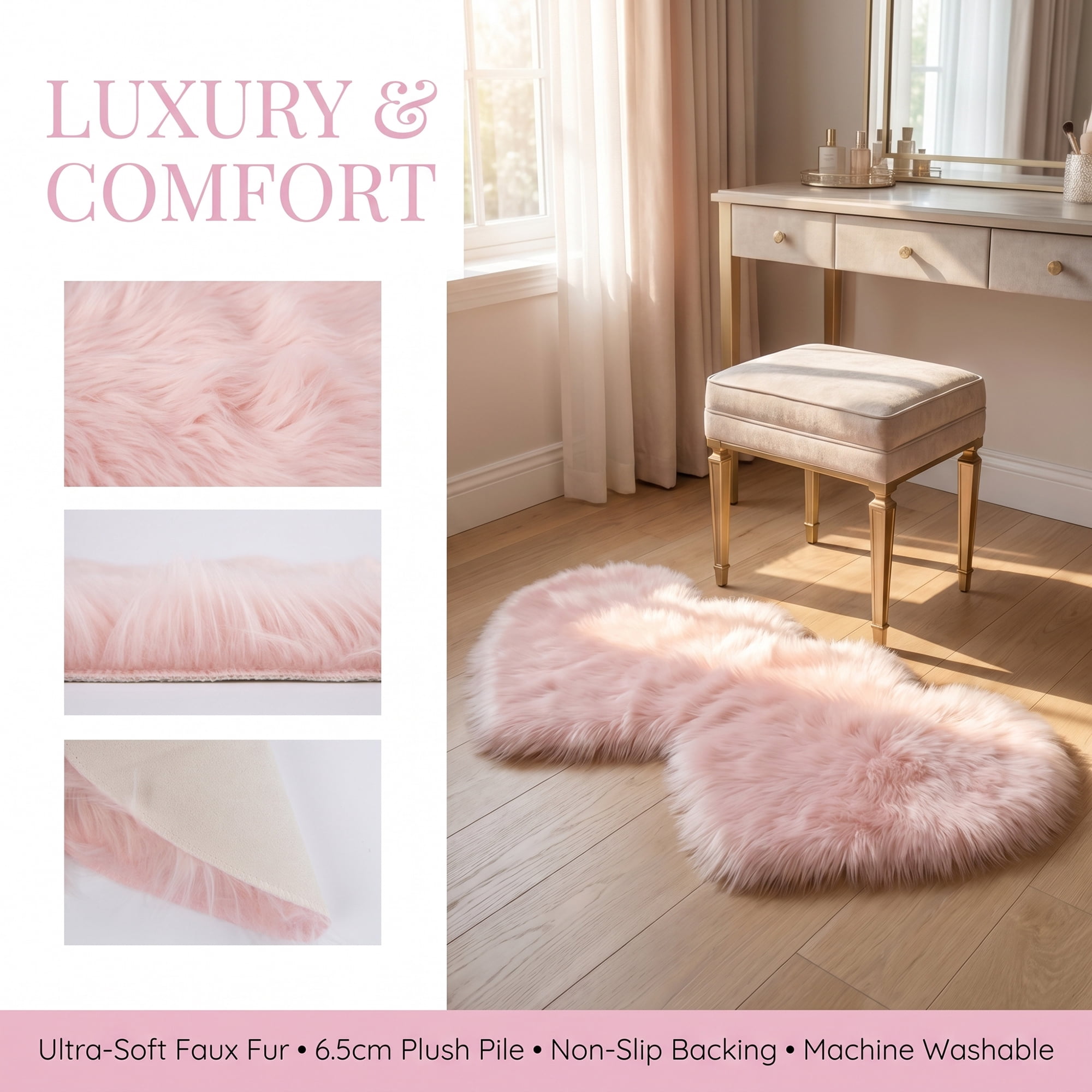 Unique Bargains Soft Fluffy Non Slip Narrow Fuzzy Shaggy Area Rug 28" x 14" Light Pink