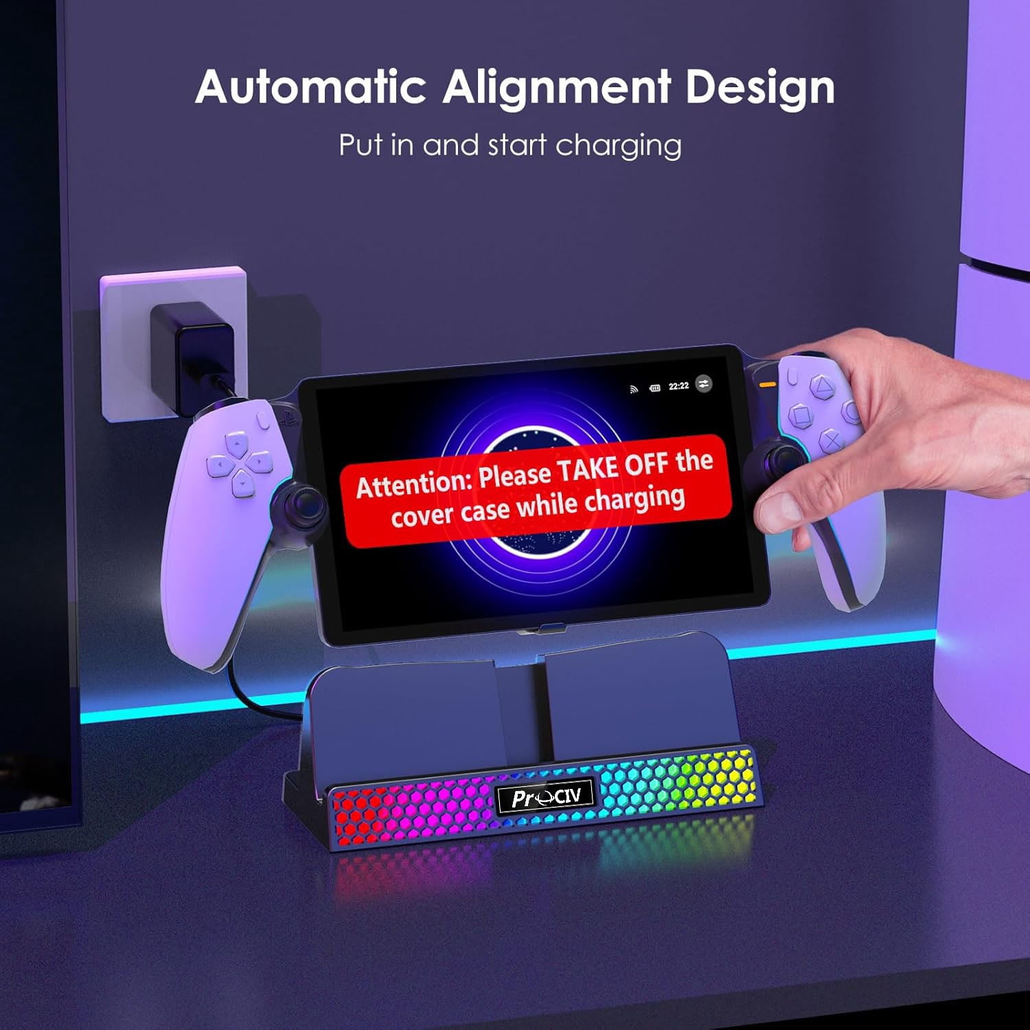 Charging Dock for PlayStation Portal, 3 in 1 Charging Stand for PS5 Portal with 14 RGB Light and 4.9ft USB C Charging Cable, Portable Charger Accessories for PlayStation Portal Remote Player(Black)