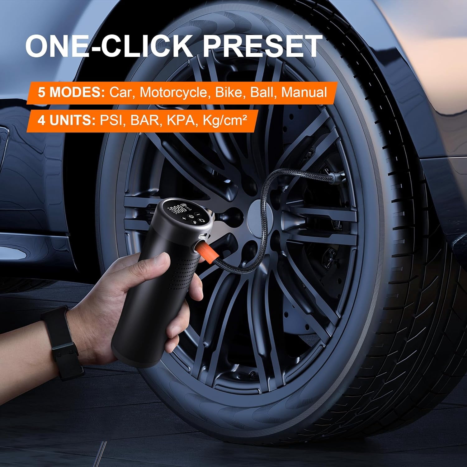 Tire Inflator Portable Air Compressor, 150 PSI Portable Air Pump for Car Tires, Electric Air Compressor Car Accessories with Pressure Gauge LCD Screen for Car, Motorcycle, Bicycle and More