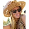 thumbnail image 5 of Men Women's Summer Cowboy Cowgirl Straw Hat Hollow Out Woven Roll Up Wide Brim Hat, 5 of 6