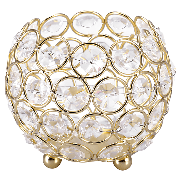 Crystal Ball Candle Holder, 3.9 in / 10 cm diameter, Gold Candlestick, Christmas Decorations, Centerpiece Table Decor for Aromatherapy Candles, Weddings, Parties, Dining, Living Room