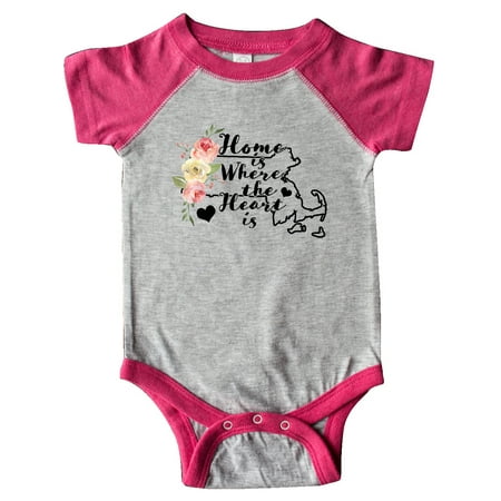

Inktastic Massachusetts Home is Where The Heart is with Watercolor Floral Gift Baby Girl Bodysuit