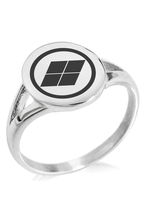 Stainless Steel Matsumae Samurai Crest Minimalist Oval Top Polished Statement Signet Ring