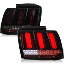 Spec-D Tuning Glossy Black Smoke Sequential LED Bar Tail Lights Compatible with 1999-2004 Ford Mustang, Left   Right Pair Assembly