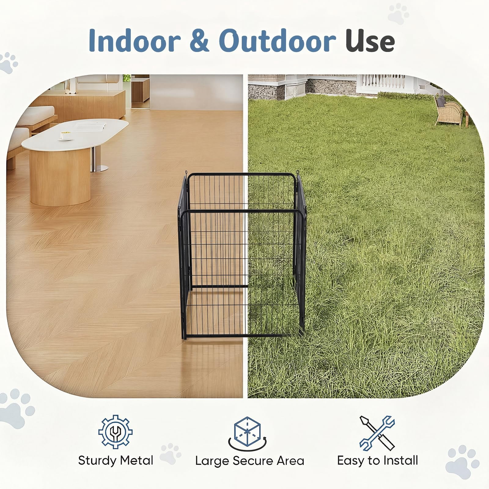Dog Playpen Indoor  Metal 24 Inch 4 Panels Foldable Pet Fence With Door Outdoor Small Medium Large Puppy Portable Exercise Play Pen For Rv Camping Trips Yard