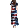 thumbnail image 3 of Women's Patriotic Stars and Stripes O-Neck High Waist Maxi Dress, Casual Short Sleeve Summer Independence Day Outfit 4th of July,Navy S, 3 of 3