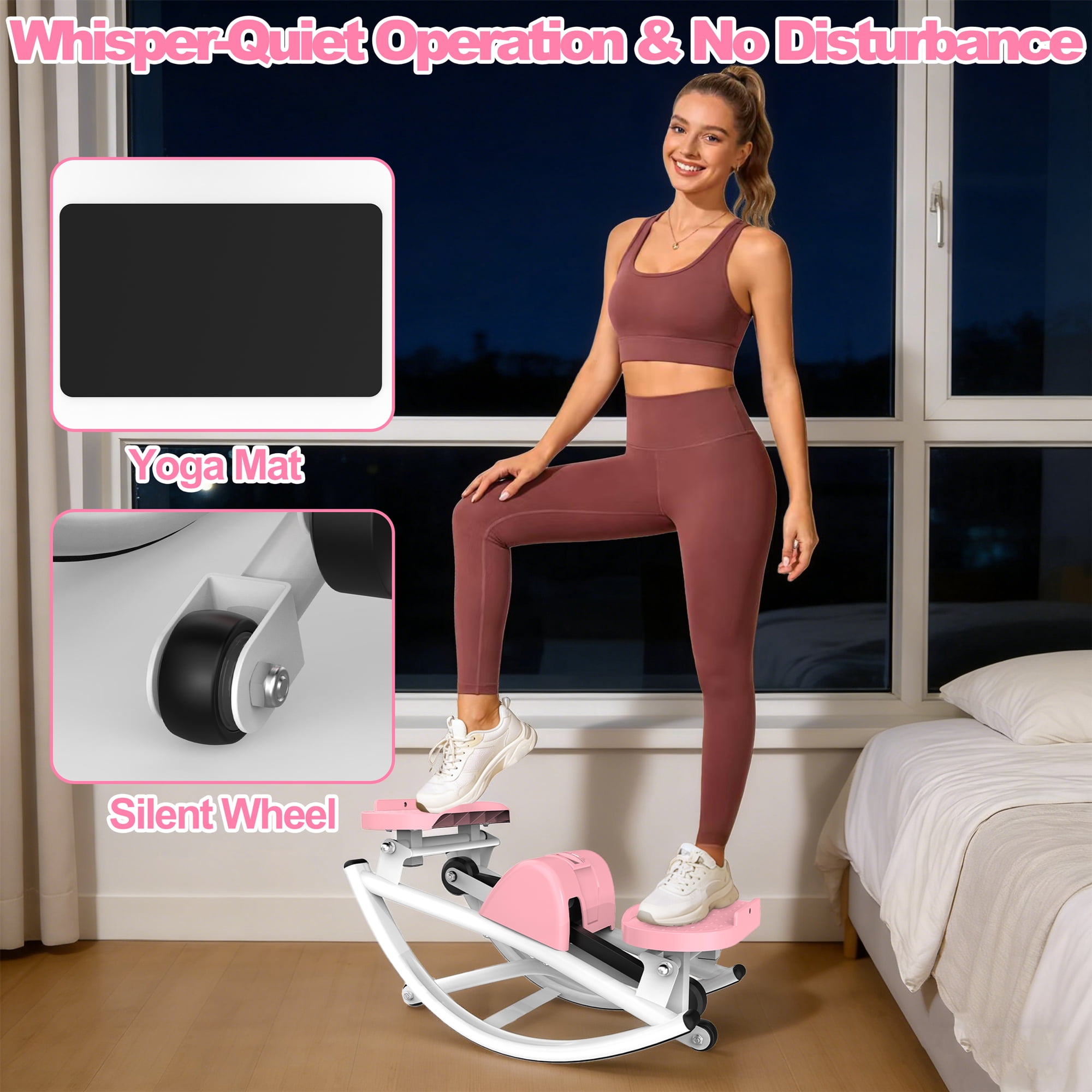 Fahuac Lateral Stepper Machine for Exercise-Rocking Stepper Machine with Resistance Bands & Anti-Slip Mat and LCD Monitor, Professional Stair Stepper for Home Workout