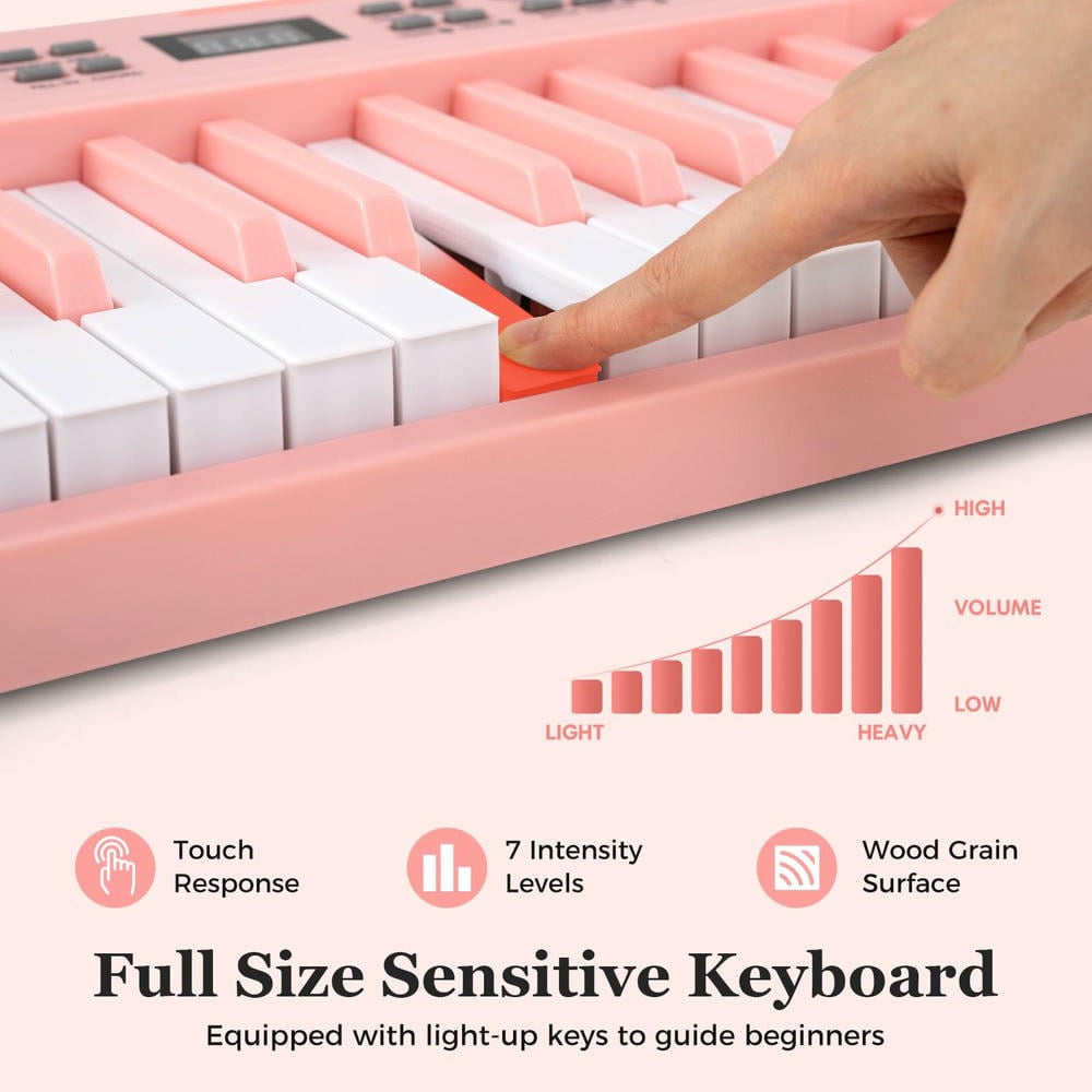 YYAo 61-Key Electronic Digital Piano Keyboard with MIDI and Split Function for Toddlers Boys Girls, Beginner, Pink