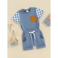 thumbnail image 3 of FEORJGP Toddler Boys Summer Outfit 6M 12M 18M 2Y 3Y Infant Baby Short Sleeve T-shirt Crew Neck Shirt Checkerboard Print Tops and Drawstring Shorts Sets Newborn Loose Casual Cute Clothes, 3 of 9