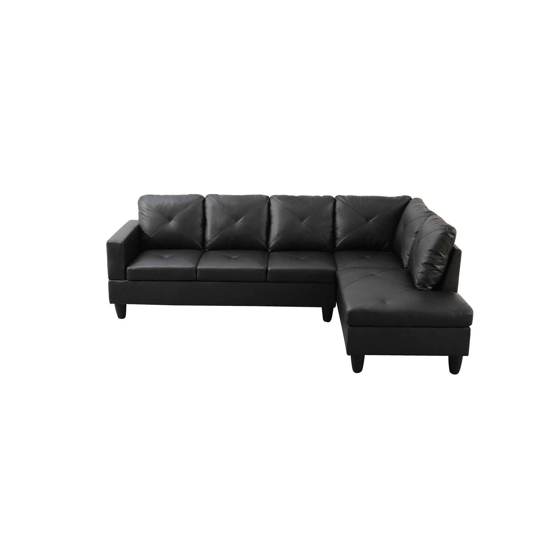 Hommoo 2-Piece Faux Leather L-Shaped Sectional Couches and Sofa Set, Modern Living Room Furniture Set, No Ottoman, Right Side, Black