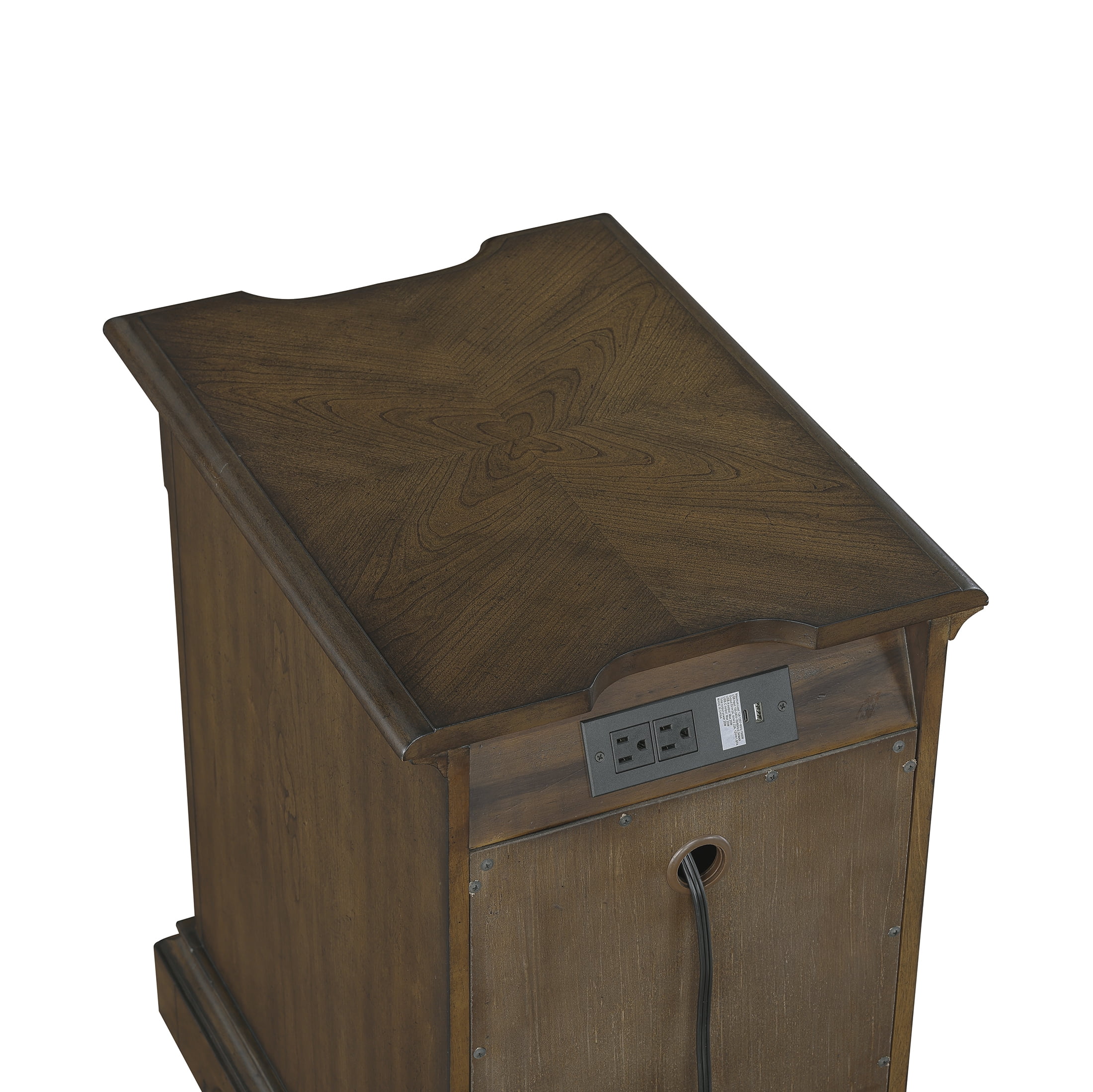 OakvillePark Soren Chairside Table with Cabinet Storage, Charging Ports, Power Outlets, Brown